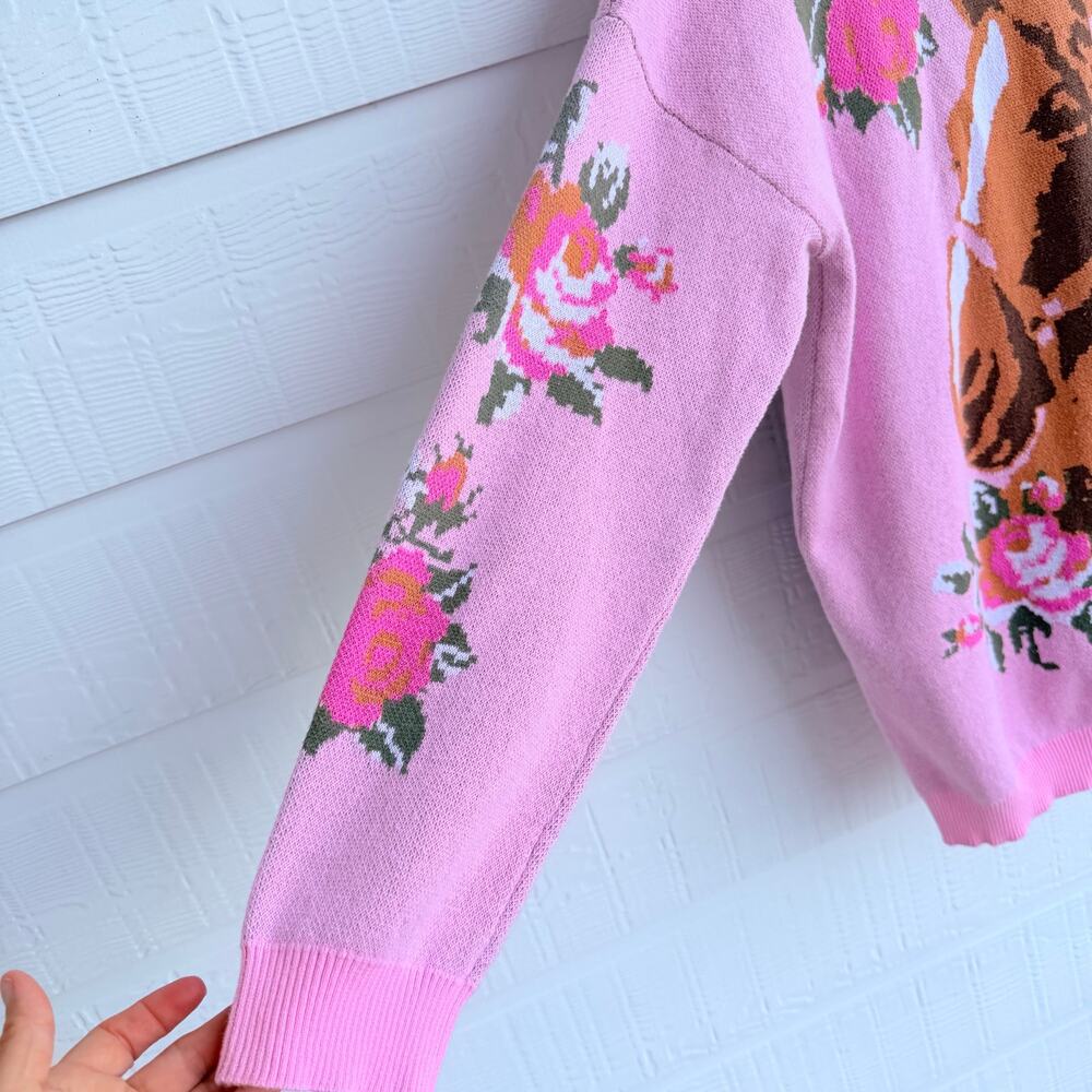 Dolls Kill Sugar Thrillz Horse Floral Pink Tunic Sweater M Western - Picture 4 of 9